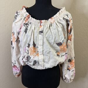 By Together Floral Puff Sleeve Off Shoulder Blouse RJ2584 USA Cotton Rayon